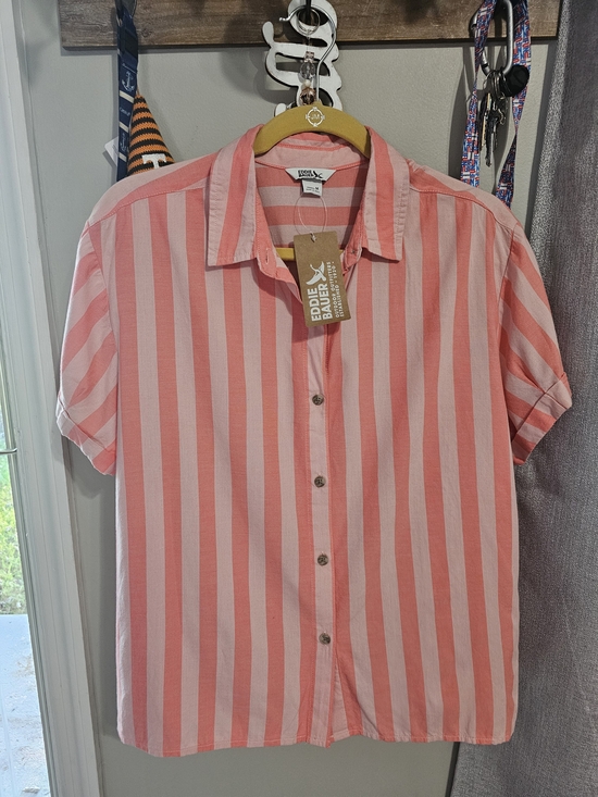Eddie Bauer Tops - Women Pink Stripe Short-Sleeve Shirt
